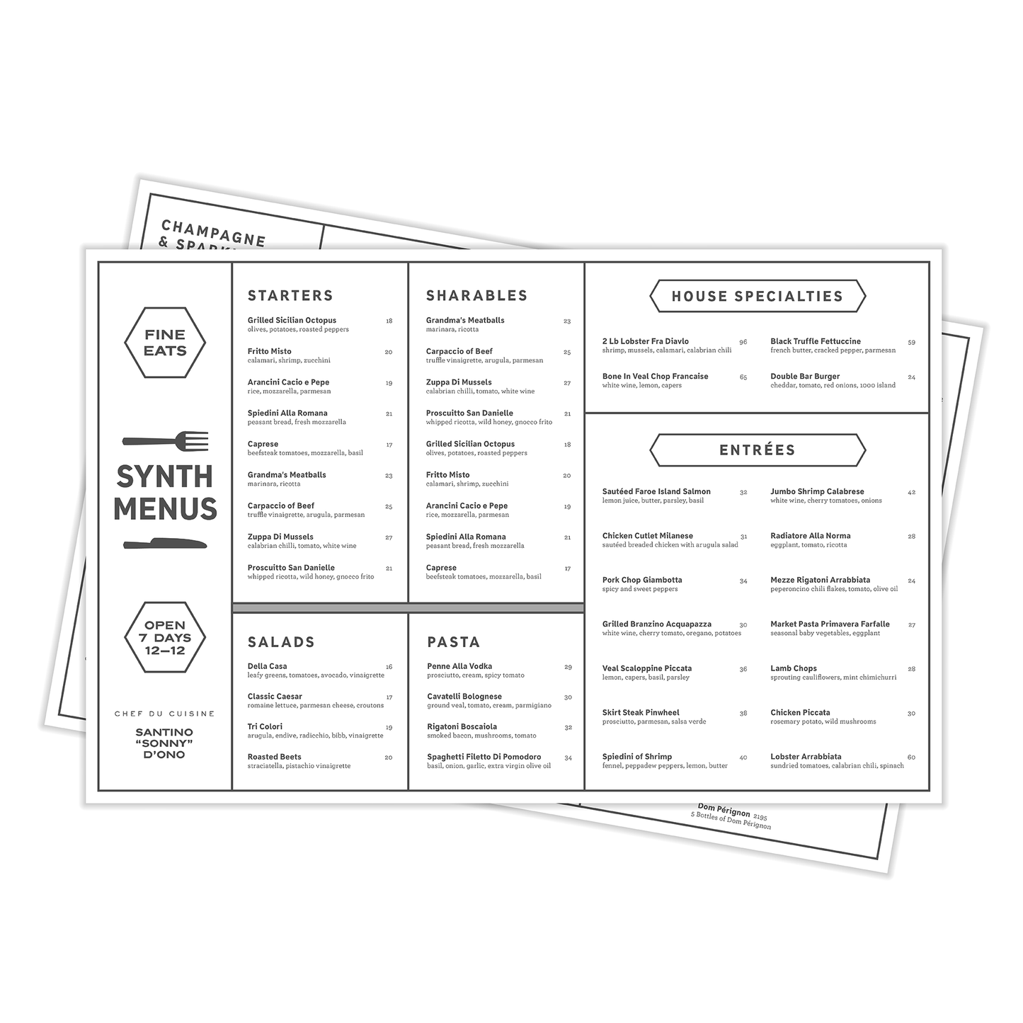 11" x 17" Menus