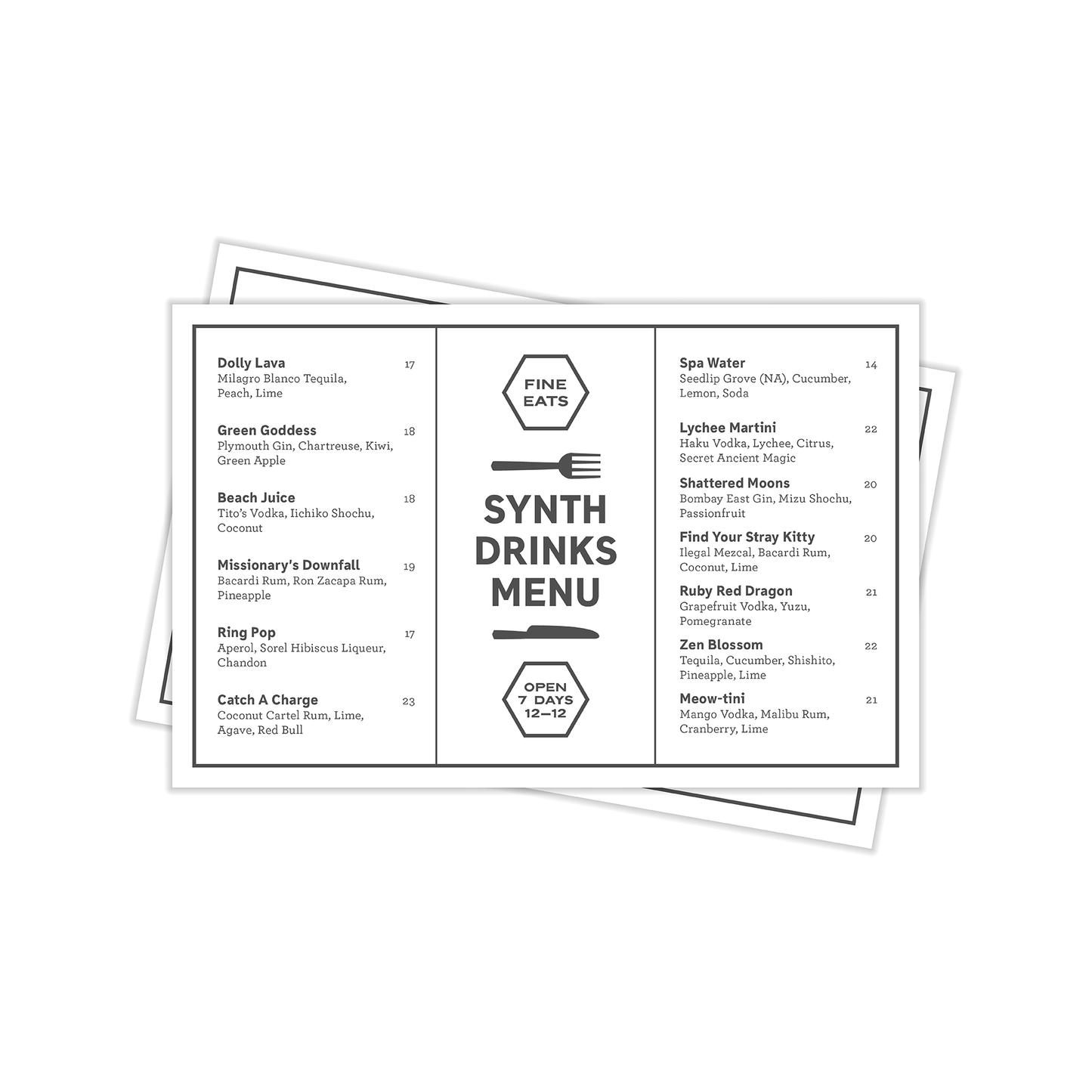 5½" x 8½" Menus