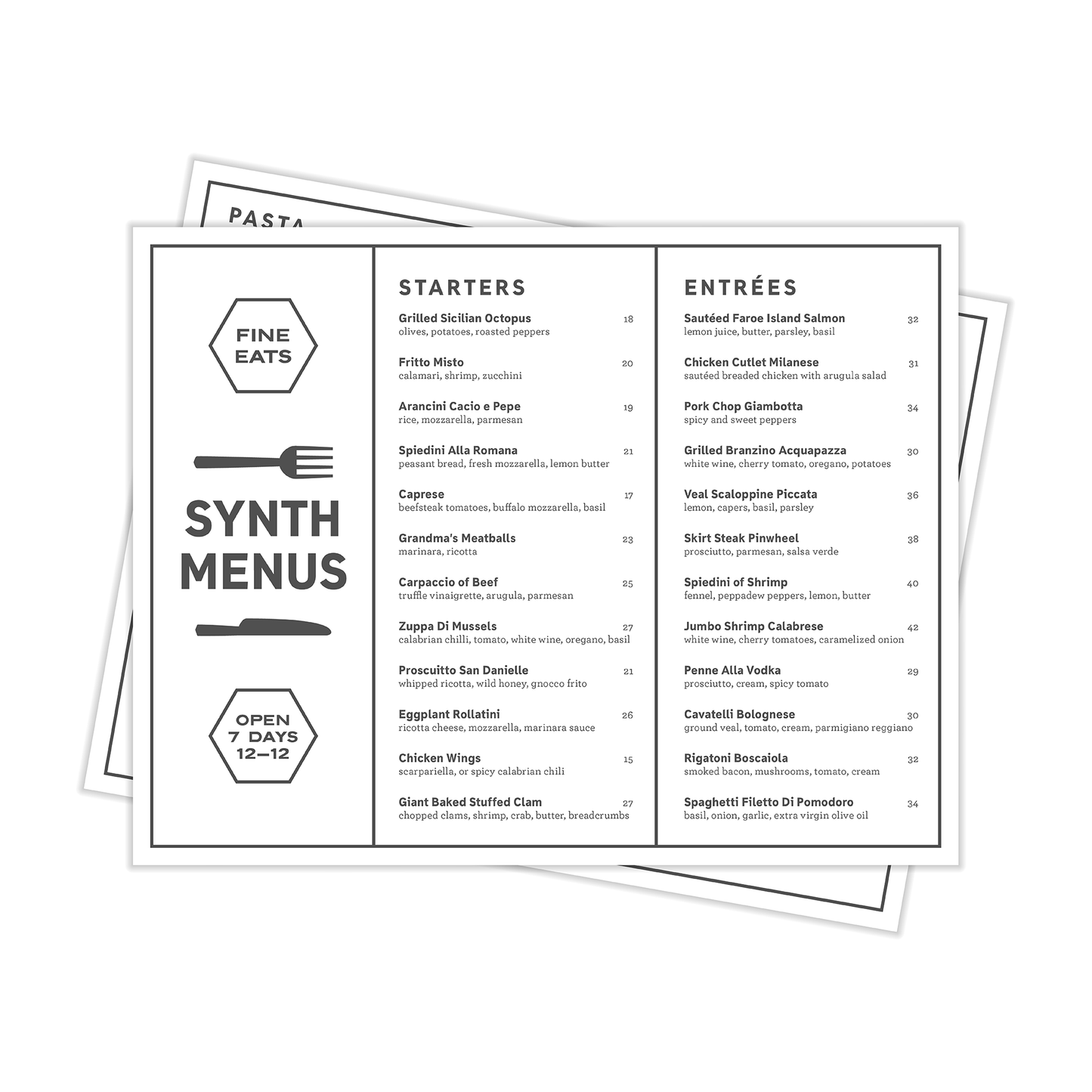 8½" x 11" Menus