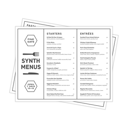 8½" x 11" Menus