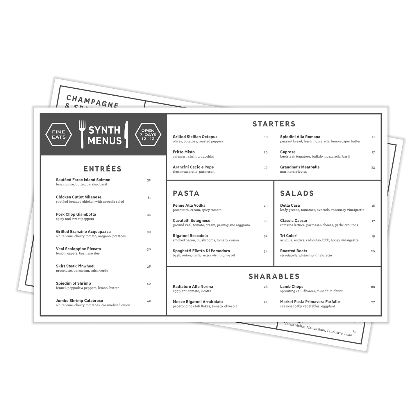 8½" x 14" Menus