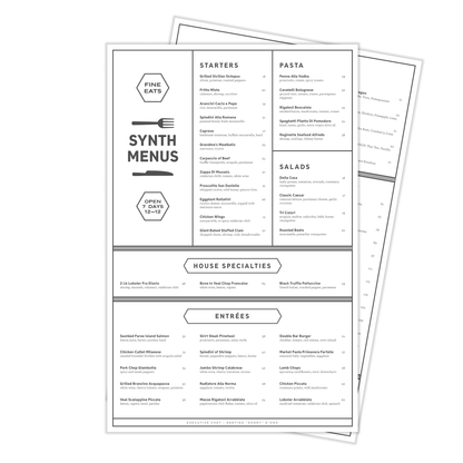 11" x 17" Menus