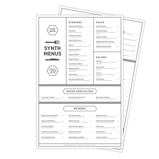 11" x 17" Menus