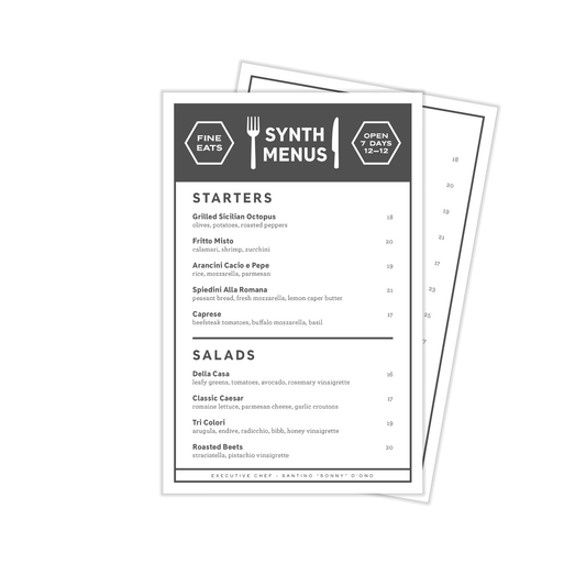 5½" x 8½" Menus