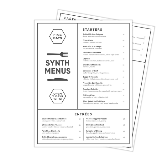 8½" x 11" Menus