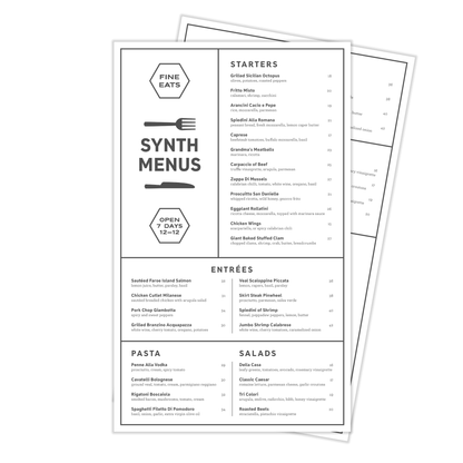 8½" x 14" Menus