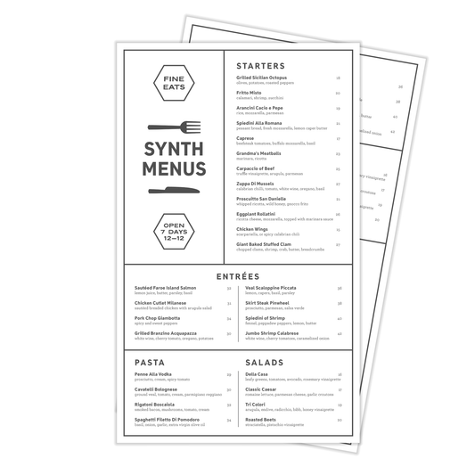 8½" x 14" Menus